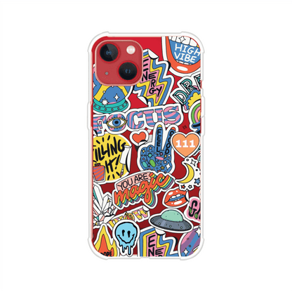 Funda para iPhone con diseño de stickers coloridos con frases motivacionales y energías positivas – Remark Mx