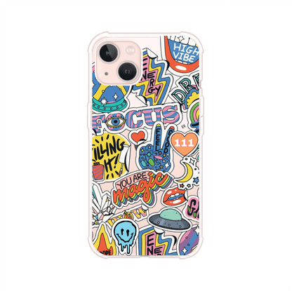 Funda para iPhone con diseño de stickers coloridos con frases motivacionales y energías positivas – Remark Mx