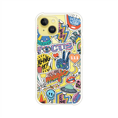 Funda para iPhone con diseño de stickers coloridos con frases motivacionales y energías positivas – Remark Mx