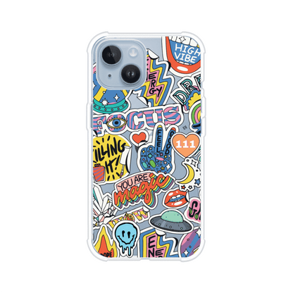 Funda para iPhone con diseño de stickers coloridos con frases motivacionales y energías positivas – Remark Mx