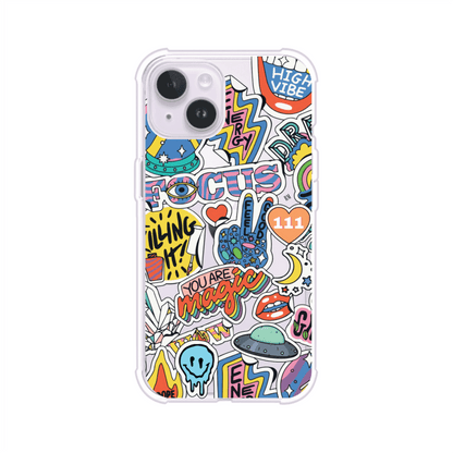 Funda para iPhone con diseño de stickers coloridos con frases motivacionales y energías positivas – Remark Mx