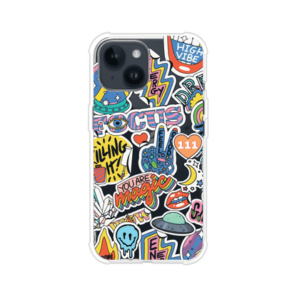Funda para iPhone con diseño de stickers coloridos con frases motivacionales y energías positivas – Remark Mx