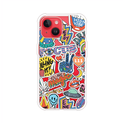 Funda para iPhone con diseño de stickers coloridos con frases motivacionales y energías positivas – Remark Mx