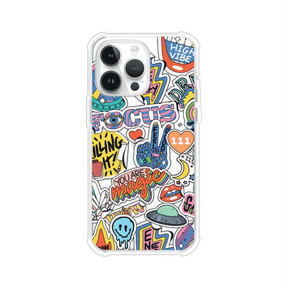 Funda para iPhone con diseño de stickers coloridos con frases motivacionales y energías positivas – Remark Mx