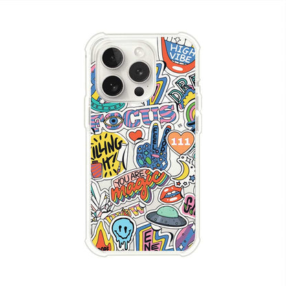 Funda para iPhone con diseño de stickers coloridos con frases motivacionales y energías positivas – Remark Mx