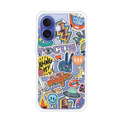 Funda para iPhone con diseño de stickers coloridos con frases motivacionales y energías positivas – Remark Mx