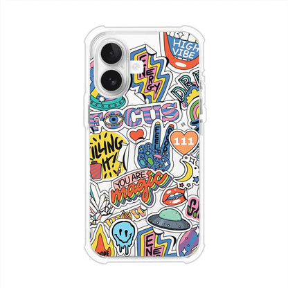 Funda para iPhone con diseño de stickers coloridos con frases motivacionales y energías positivas – Remark Mx