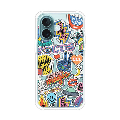 Funda para iPhone con diseño de stickers coloridos con frases motivacionales y energías positivas – Remark Mx
