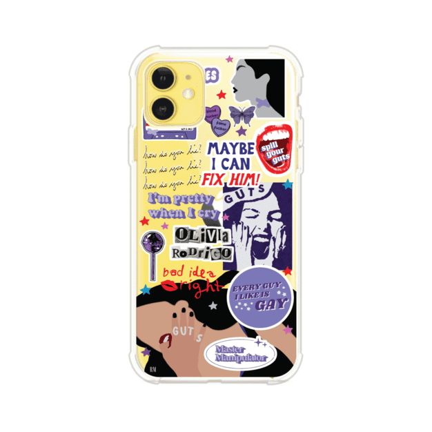 Funda transparente para iPhone con diseño tipo collage inspirado en el álbum GUTS de Olivia Rodrigo – Remark Mx