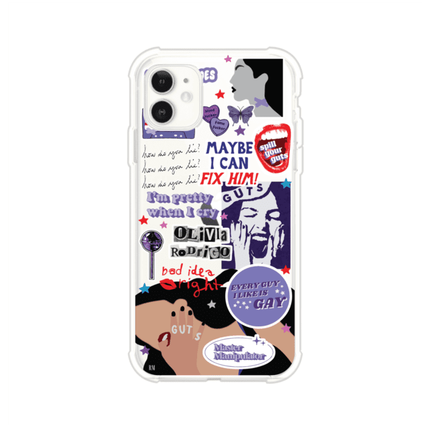 Funda transparente para iPhone con diseño tipo collage inspirado en el álbum GUTS de Olivia Rodrigo – Remark Mx