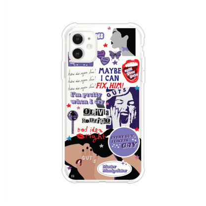 Funda transparente para iPhone con diseño tipo collage inspirado en el álbum GUTS de Olivia Rodrigo – Remark Mx
