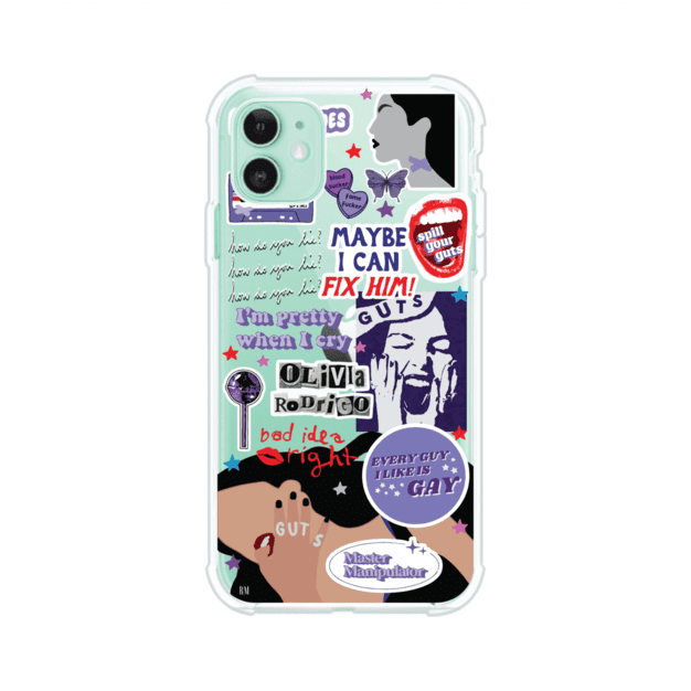 Funda transparente para iPhone con diseño tipo collage inspirado en el álbum GUTS de Olivia Rodrigo – Remark Mx