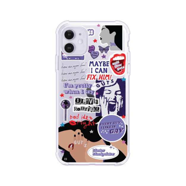 Funda transparente para iPhone con diseño tipo collage inspirado en el álbum GUTS de Olivia Rodrigo – Remark Mx