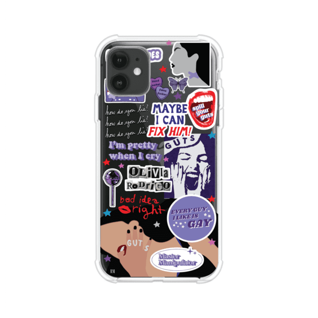 Funda transparente para iPhone con diseño tipo collage inspirado en el álbum GUTS de Olivia Rodrigo – Remark Mx