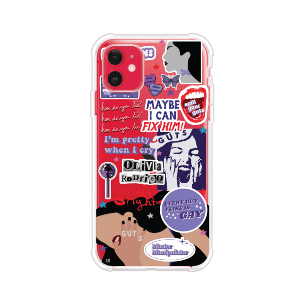 Funda transparente para iPhone con diseño tipo collage inspirado en el álbum GUTS de Olivia Rodrigo – Remark Mx