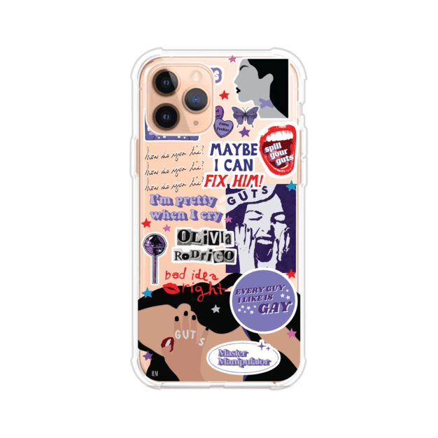 Funda transparente para iPhone con diseño tipo collage inspirado en el álbum GUTS de Olivia Rodrigo – Remark Mx
