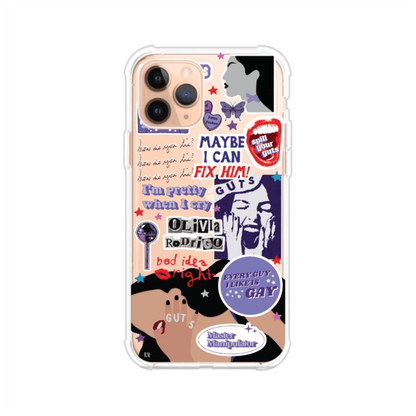 Funda transparente para iPhone con diseño tipo collage inspirado en el álbum GUTS de Olivia Rodrigo – Remark Mx