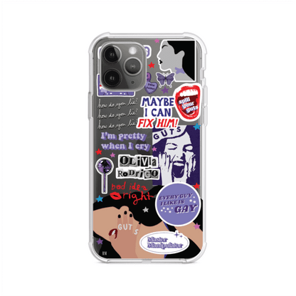Funda transparente para iPhone con diseño tipo collage inspirado en el álbum GUTS de Olivia Rodrigo – Remark Mx