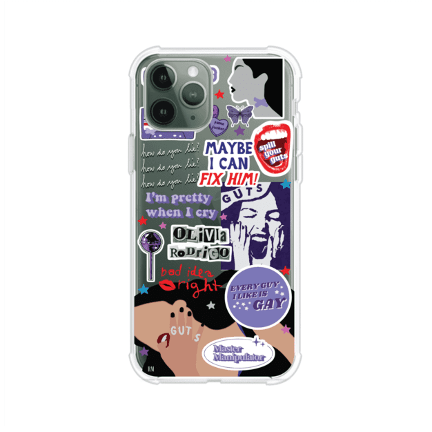 Funda transparente para iPhone con diseño tipo collage inspirado en el álbum GUTS de Olivia Rodrigo – Remark Mx
