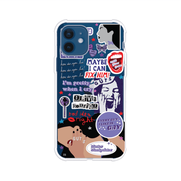Funda transparente para iPhone con diseño tipo collage inspirado en el álbum GUTS de Olivia Rodrigo – Remark Mx