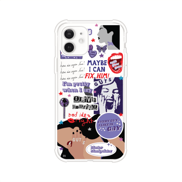 Funda transparente para iPhone con diseño tipo collage inspirado en el álbum GUTS de Olivia Rodrigo – Remark Mx