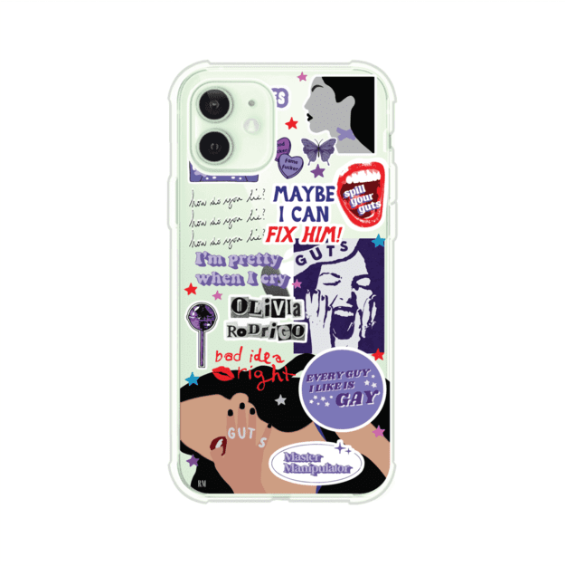 Funda transparente para iPhone con diseño tipo collage inspirado en el álbum GUTS de Olivia Rodrigo – Remark Mx