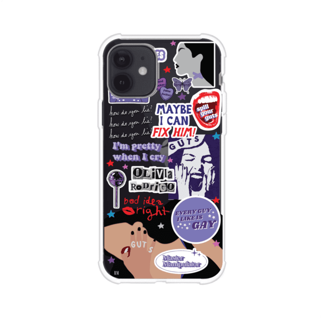 Funda transparente para iPhone con diseño tipo collage inspirado en el álbum GUTS de Olivia Rodrigo – Remark Mx