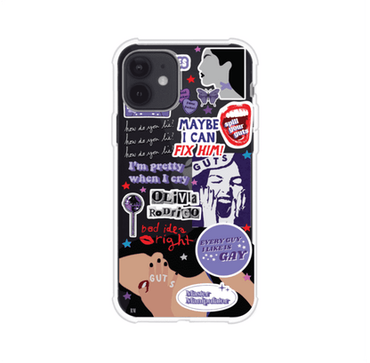 Funda transparente para iPhone con diseño tipo collage inspirado en el álbum GUTS de Olivia Rodrigo – Remark Mx