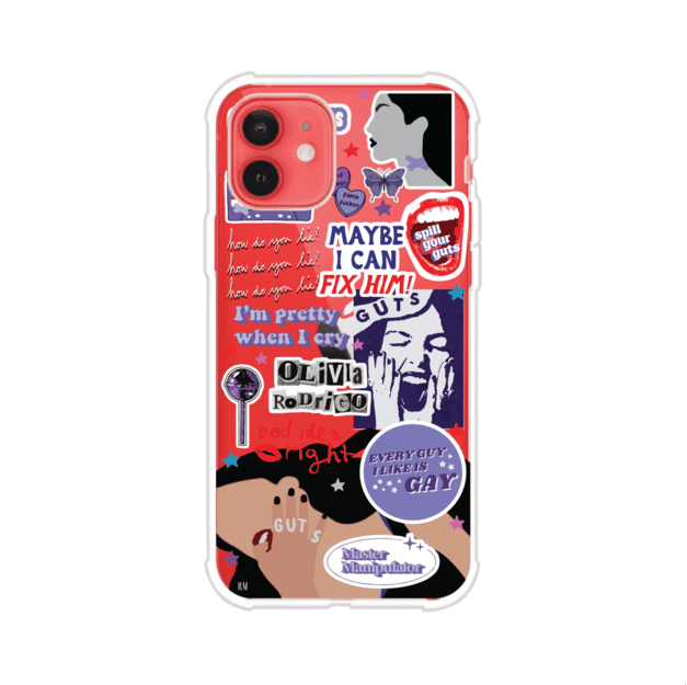 Funda transparente para iPhone con diseño tipo collage inspirado en el álbum GUTS de Olivia Rodrigo – Remark Mx