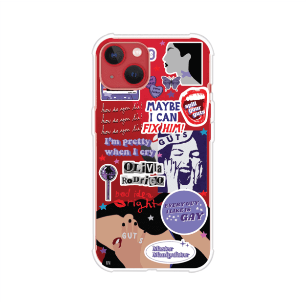 Funda transparente para iPhone con diseño tipo collage inspirado en el álbum GUTS de Olivia Rodrigo – Remark Mx