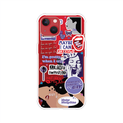 Funda transparente para iPhone con diseño tipo collage inspirado en el álbum GUTS de Olivia Rodrigo – Remark Mx