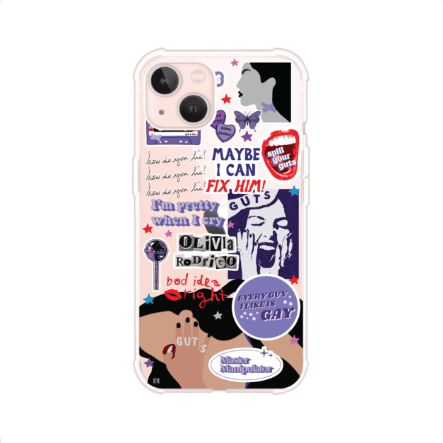 Funda transparente para iPhone con diseño tipo collage inspirado en el álbum GUTS de Olivia Rodrigo – Remark Mx