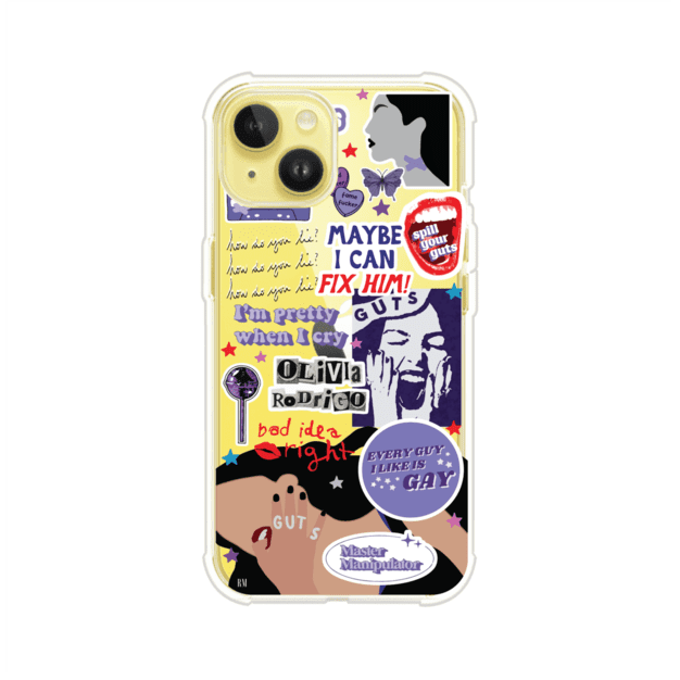 Funda transparente para iPhone con diseño tipo collage inspirado en el álbum GUTS de Olivia Rodrigo – Remark Mx