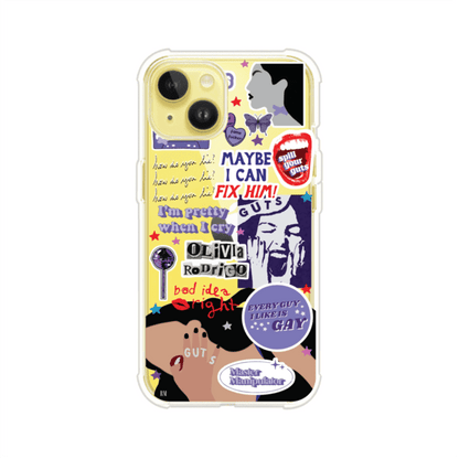 Funda transparente para iPhone con diseño tipo collage inspirado en el álbum GUTS de Olivia Rodrigo – Remark Mx
