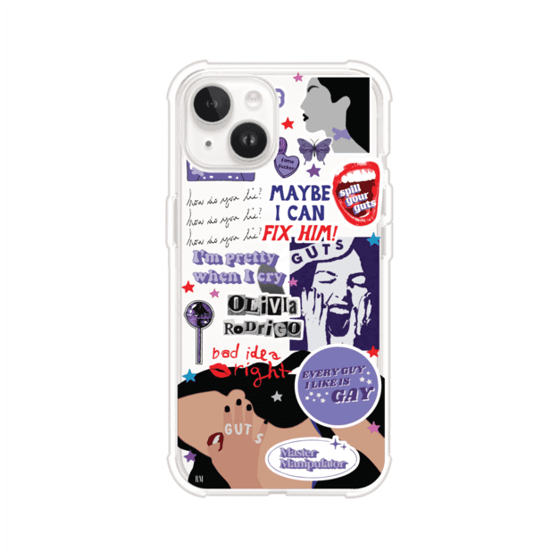 Funda transparente para iPhone con diseño tipo collage inspirado en el álbum GUTS de Olivia Rodrigo – Remark Mx