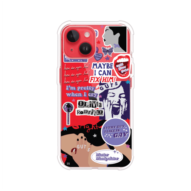 Funda transparente para iPhone con diseño tipo collage inspirado en el álbum GUTS de Olivia Rodrigo – Remark Mx