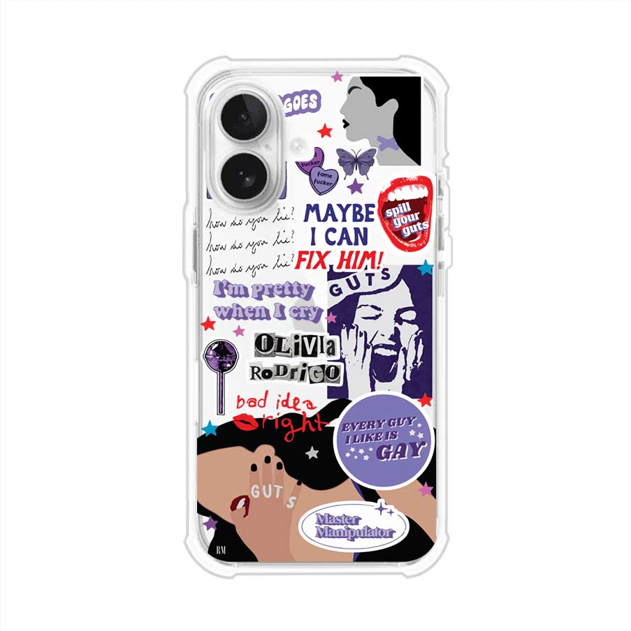 Funda transparente para iPhone con diseño tipo collage inspirado en el álbum GUTS de Olivia Rodrigo – Remark Mx