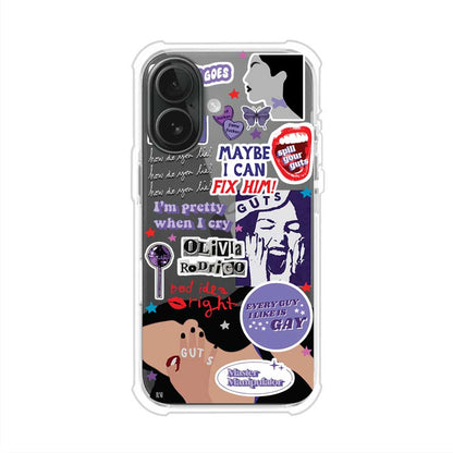 Funda transparente para iPhone con diseño tipo collage inspirado en el álbum GUTS de Olivia Rodrigo – Remark Mx