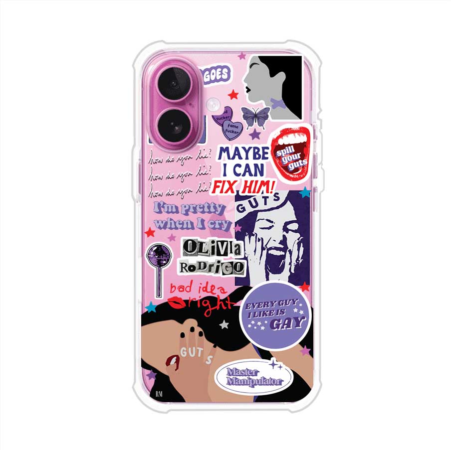 Funda transparente para iPhone con diseño tipo collage inspirado en el álbum GUTS de Olivia Rodrigo – Remark Mx