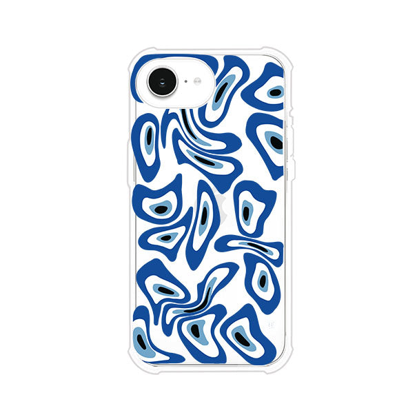Funda para iPhone con diseño de ojos turcos en tonos azul y blanco, símbolo de protección.
iPhone case featuring Turkish evil eye pattern in blue and white, symbol of protection