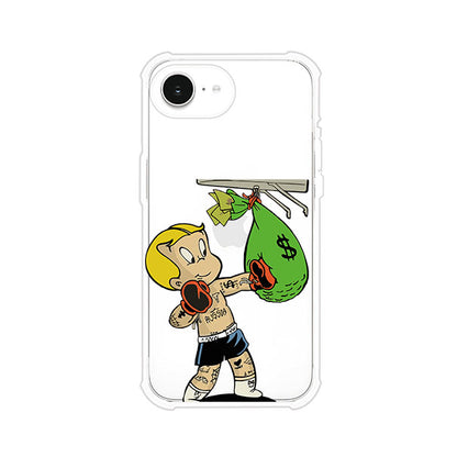 Funda para iPhone con dibujo de Richie Rich como boxeador sosteniendo una bolsa de dinero Remark Mx