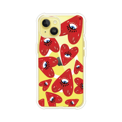 Funda para iPhone con diseño de corazones rojos ilustrados con ojos al centro. Estilo artístico, llamativo y original. Ideal para quienes buscan un accesorio único. Diseño de Remark MX