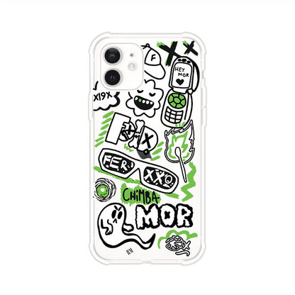 Funda para iPhone con diseño inspirado en FERXXO. Incluye stickers con frases como “CHIMBA MOR”, íconos urbanos y colores verde neón y negro. Estilo reggaetonero y atrevido, ideal para fans de Feid. Producto de Remark Mx
