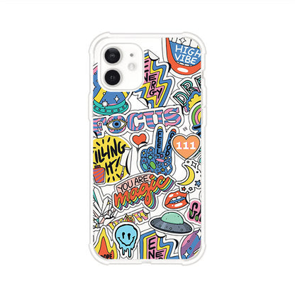 Funda para iPhone con diseño de stickers coloridos con frases motivacionales y energías positivas – Remark Mx