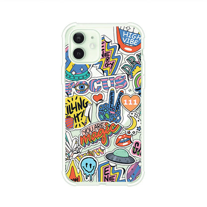 Funda para iPhone con diseño de stickers coloridos con frases motivacionales y energías positivas – Remark Mx