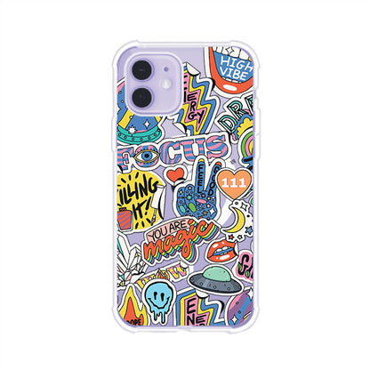 Funda para iPhone con diseño de stickers coloridos con frases motivacionales y energías positivas – Remark Mx