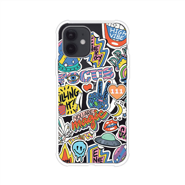 Funda para iPhone con diseño de stickers coloridos con frases motivacionales y energías positivas – Remark Mx