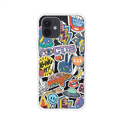 Funda para iPhone con diseño de stickers coloridos con frases motivacionales y energías positivas – Remark Mx