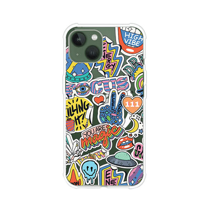 Funda para iPhone con diseño de stickers coloridos con frases motivacionales y energías positivas – Remark Mx