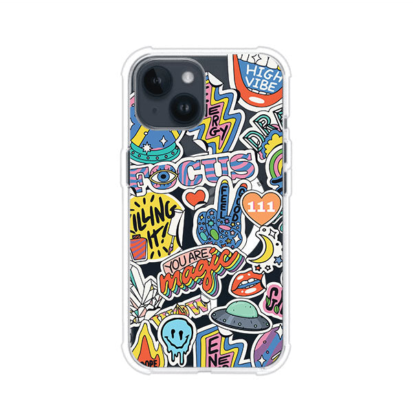 Funda para iPhone con diseño de stickers coloridos con frases motivacionales y energías positivas – Remark Mx